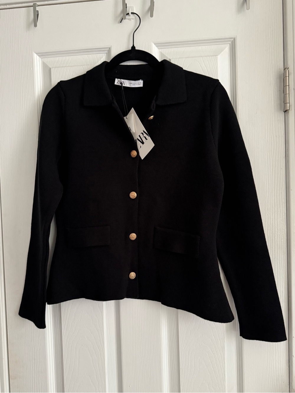 Zara Black Knit Blazer with Gold Buttons M